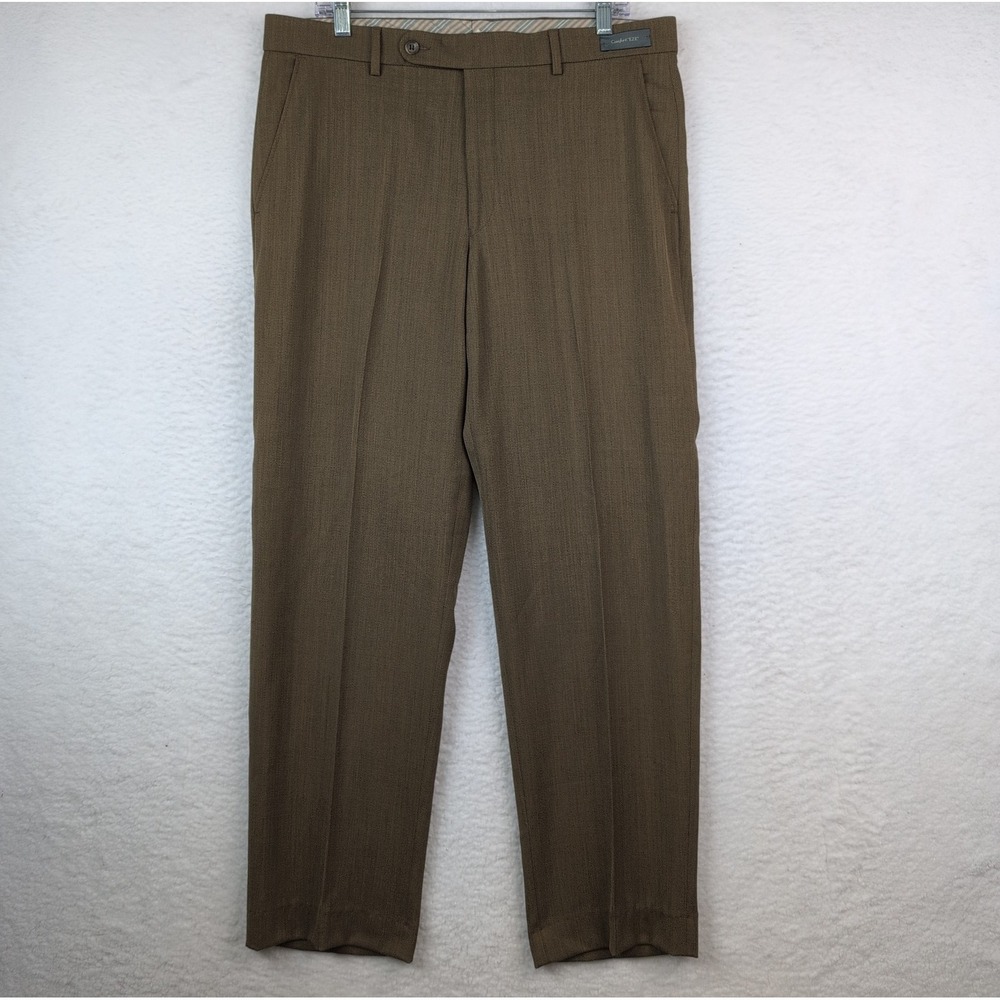 Ballin Relax‎ Comfort-EZE Mens Flat Front Trousers Sz 36 Rust Tencel Wool Blend